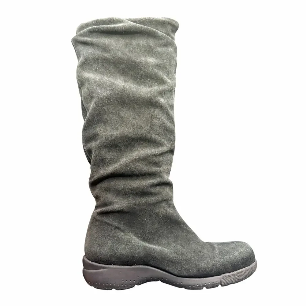 La Canadienne Black Suede Slouch Knee High Boots 6.5W Faux Fur Lined wide width